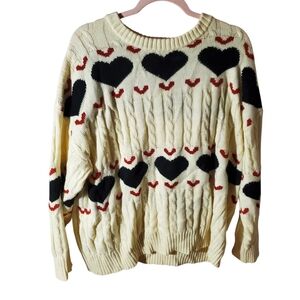 Heart Patterned Cream Sweater
